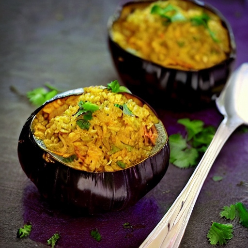 Stuffed Brinjal and Onion Khichdi